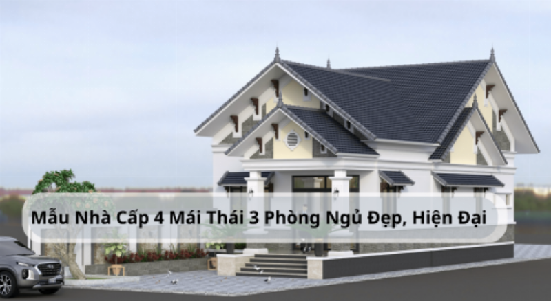 Mẫu nhà cấp 4 đẹp 3 phòng ngủ hiện đại với thiết kế mái thái và sân vườn